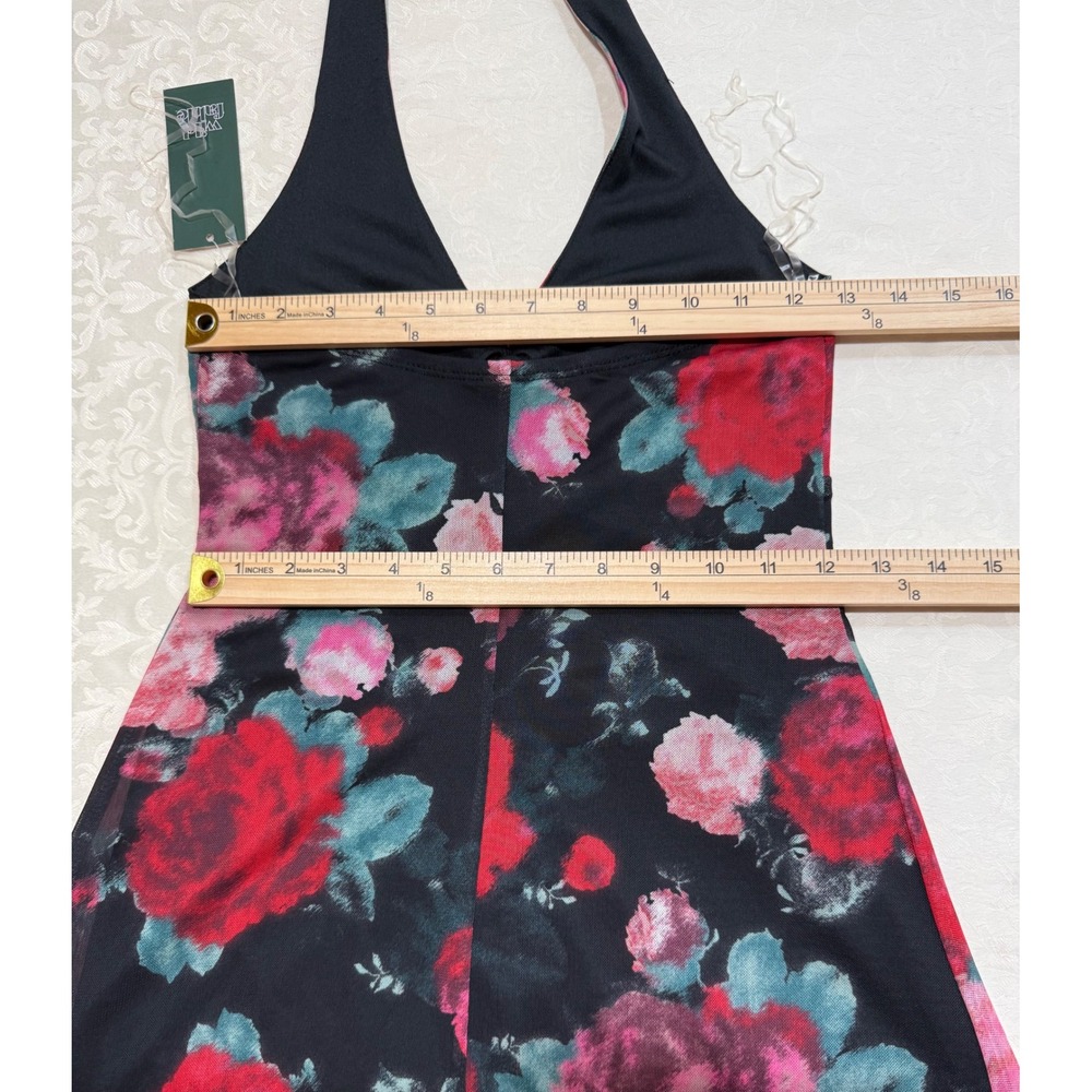 Wild‎ Fable Womens XXS Halter Neck Floral Print Mini Dress Black Red Pink Mesh - Picture 4 of 7